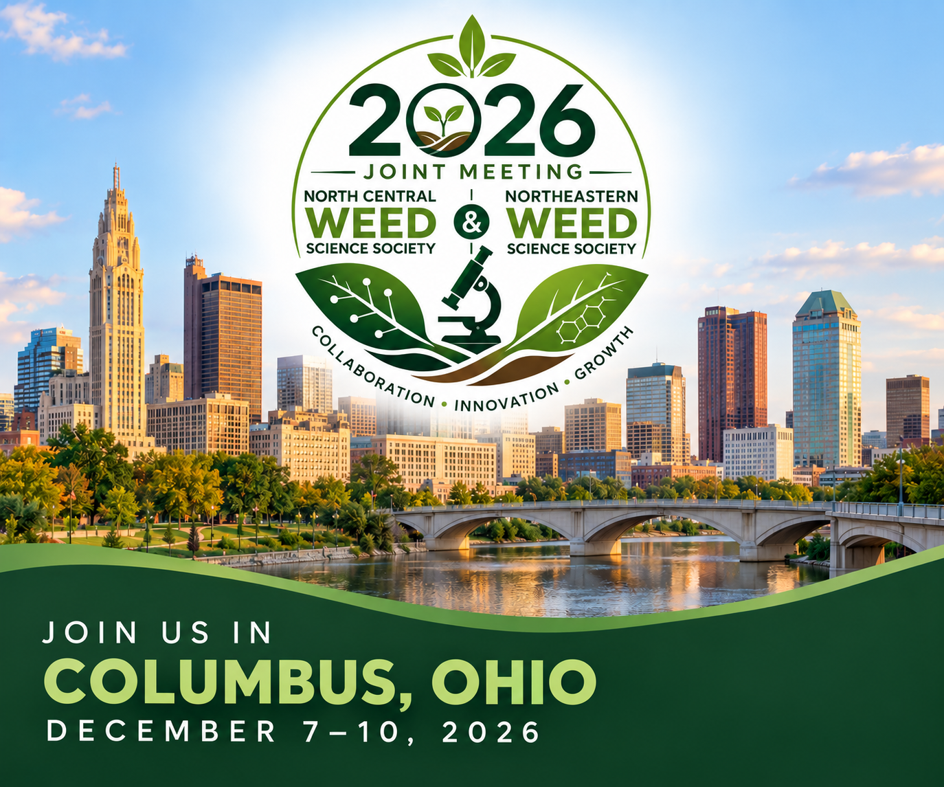 2026 NCWSS joint meeting logo with Columbus Ohio skyline background.